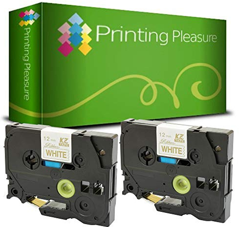 Printing Pleasure 2 x TZe-R234 TZ-R234 Gold auf weiß, Textil-Schriftband kompatibel für Brother P-Touch Etikettendrucker | 12mm x 4m