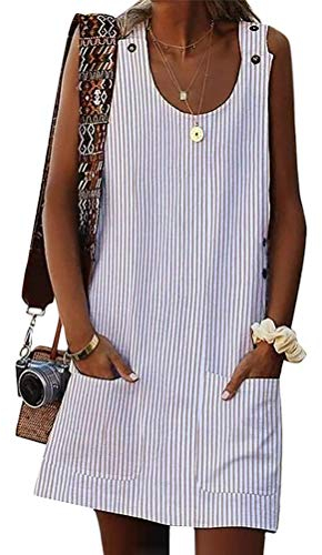 ORANDESIGNE Vestiti Estivi Donna Taglie Forti Vestiti Casual Eleganti Colore Solido Senza Maniche Cotone e Lino Vestiti Camicia Mini Abito Spiaggia Abiti A Beige IT 46