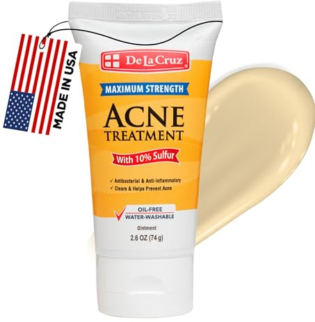 De La Cruz Sulfur Ointment - Cystic Acne Treatment for Face and Body - Daily 10 Min Spot Treatment Mask - Safe and Effective Game Changing Hormonal Acne Treatment that Clears Up Pimples - 2.6 OZ Tube
