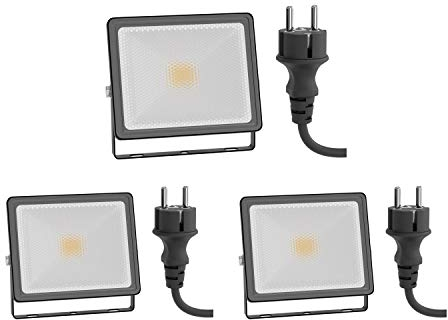 ledscom.de 3 Stück LED Gartenstrahler FLIN für außen, IP66, Stecker, schwarz, 11,5 W, 837lm, warmweiß