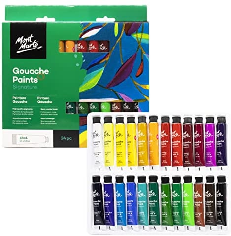 MONT MARTE Gouache - 24 pièces, tubes 12 ml - Idéal pour la peinture à la gouache - Couleurs gouache brillantes, résistantes à la lumière et d'une grande opacité - Parfait pour Débutants et Artists