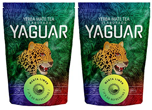 Yerba Mate Yaguar Menta Limón | Yerba Mate con Limone e Menta | Yerba Mate brasiliano | Alta Qualità | Yerba Mate Rinfrescante | Vegano (1000g (2x500g))