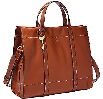 Fossil Tasche für Frauen Carmen, Leder/Polyurethan Trim Shopper Brandy 30,8 cm L x 12,1 cm B x 26,4 cm H ZB7938213