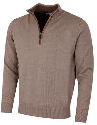 Calvin Klein Mens Chunky Cotton 1/2 Zip Sweater - Mocha - XXXXL