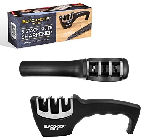 Blackmoor Home 69659 3 Stage Knife Sharpener | Ergonomic Design | Widely Compatible | Easy to Use and Store