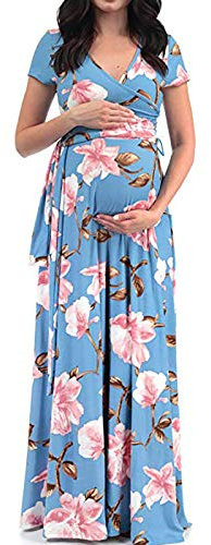 Freebily Vetement d'Allaitement Robe Femme Maternité Longue de Grossesse Enceinte Casual Bain Plage Photographie Blouse Pyjamas Grande Taille S-4XL