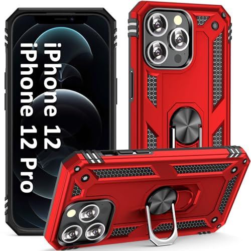 ADDIT Phone Case for iPhone 12/iPhone 12 Pro, Military Grade Protective iPhone 12 Pro Cases Cover with Ring Car Mount Kickstand for iPhone 12/iPhone 12 Pro 6.1 - Red