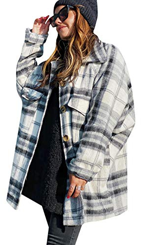 YMING Femme Manteau à Carreaux Décontracté Veste à Manches Longues Veste De Bûcheron Long Manteau Noir Blanc Carreaux XL