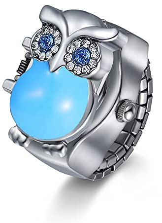 Silverora Eule Fingeruhr Damen Herren Flip-Open Quarz Analog Ring Uhren Verstellbar Herrenuhr Damenuhr