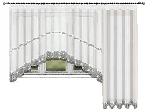 Inox Trade Fertiggardine Gardine 445x250 cm Balkon Vorhang Voile mit Zirkonia Silber Band