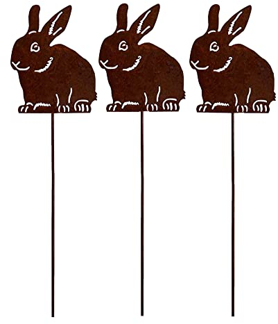 Storm's Gartenzaubereien Gartenstecker Osterdeko Hasen - 3er Set Rost Deko 7x10cm mit 24cm Spieß Osterhase