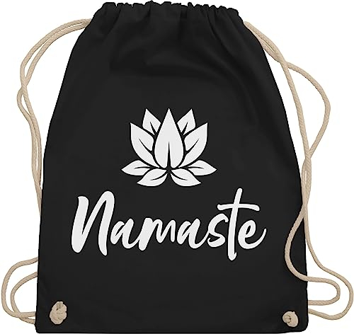 Turnbeutel Rucksack - Yoga und Wellness Geschenk - Namaste mit Lotusblüte weiß - Unisize - Schwarz - meditation lotus tasche spirituelle lotusblüten beutel joga sportbeutel geschenke für fans