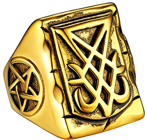 FaithHeart Anillo Lucifer Hombre Acero Inoxidable 316L Anillo Satánico Anillo Pegano Wicca