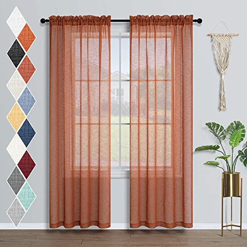 Mrs.Naturall Terrakotta-Vorhänge, transparent, 96.7x213.3 cm, lang, für Wohnzimmer, Stangentasche, Boho, strukturiert, halbdurchsichtig, Vorhangimitat, Leinenimitat, lichtfilternd, Mandarine, 2 Stück