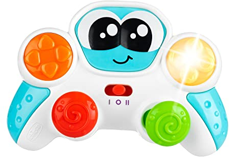 Chicco Ma Première Manette de Jeu, Jouet Parlant et Interactif, Manette Électronique Éducative Francais/Anglais, avec 2 Boutons, Effets Lumineux et 20 Sons, 2 Joysticks, 6 Mois - 3 Ans