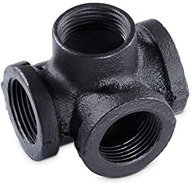 pamo Raccord en fonte malléable - 3/4 - Pour tringle à vêtements DIY - Design industriel - 4 voies à 90 ° - Tuyau d'eau revêtu par pulvérisation en noir - Pour garde-robe/penderie