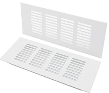 TTZEZE - 2 cubiertas de ventilación de aleación de aluminio color blanco, rejilla de ventilación rectangular de metal para armario, estufa, zapatos, gabinete, fregadero, cocina, baño, pared lateral