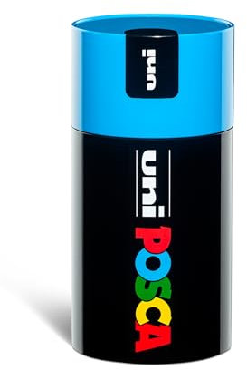 Posca - Uniposca Set Completo con 18 Pennarelli Acrilici Assortiti, Punta Media 2,5 mm - Colori per Bambini e Artisti Uni Posca Validi come Colori per Tessuti, Legno e Altro, in Box Regalo Azzurro