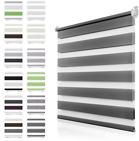 Doppelrollo Klemmfix ohne Bohren Anthrazit B85 x H120cm(Stoffbreite 80cm) Fenster Rollos für innen Klemmrollo Duo Rollo Zebrarollo Seitenzugrollo Fensterrollo Rollo Privatschutz & Kindersicherung