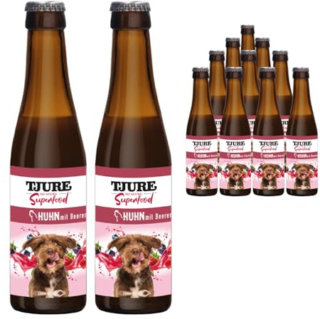 TJURE Hundesmoothie Huhn mit Beeren | 10 + 2-12 x 220ml | Premium Smoothie für Hunde | Mit Hühnerfleisch & Beerenmix | Getreidefrei & Laktosefrei | Ohne Zusatzstoffe | Made in Germany