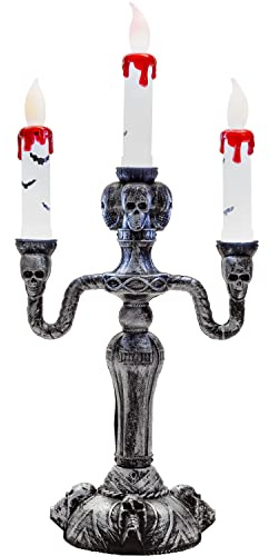 VFM - Light Up Triple Candlestick, Halloween Decoration, Spooky Decorations, Halloween Dinner Party (Dimensions: 18cm X 34C X 12. 5cm)