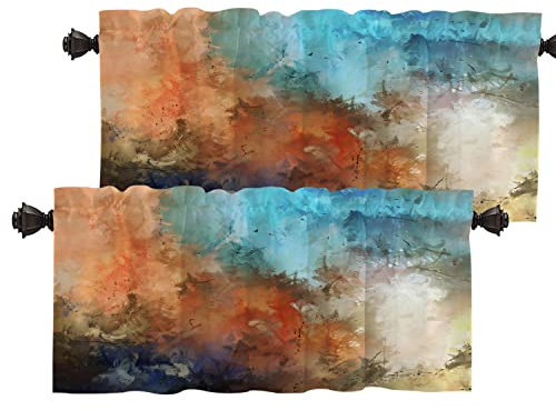 Batmerry Watercolor Modern Paint Painting Valance Curtains, Art Art Work Window Treatment Kitchen Valances Multilayer Polyester Blackout for Living Room/Bathroom, 2 Pack 52x18 inches