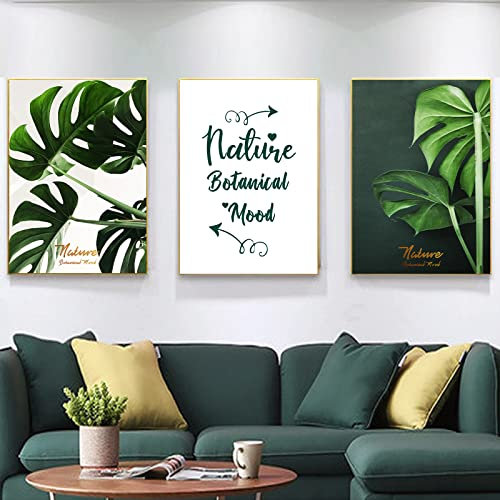EXQULEG 3er Set Wandbilder Ohne Rahmen, Premium Poster Set, Modern Bilder mit Sprüche Grüne Blätter, Wandposter Posterset Deko für Schlafzimmer Wohnzimmer (40x50cm)