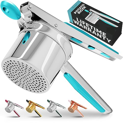 PriorityChef große Kartoffelpresse mit 425 ml, robuster Edelstahl-Kartoffelstampfer und -presse, Küchenhelfer, Press- und Stampf-Küchenhelfer für perfektes Kartoffelpüree – jederzeit, Silber und