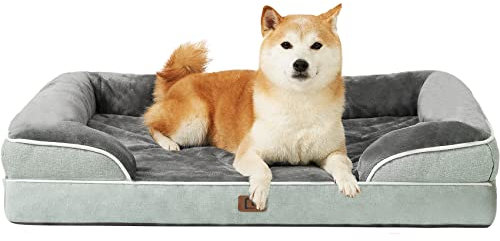 EHEYCIGA Cuccia Cane Interno Taglia Media, Cuscino Cane Impermeabile Sfoderabile e Lavabile, Letto per Cani con tre Lati Rialzati Ortopedico, Cuccia Divano per Cani, Verde, 91x68x16cm