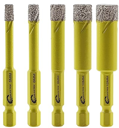 Juego de Brocas Diamante Seco - 5piezas 5/6/8/10/12mm Sierra Perforadora con Mango Hexagonal Cambio Rápido para Cerámica Porcelana Granito Mármol Cuarzo Gres SANLEETEK
