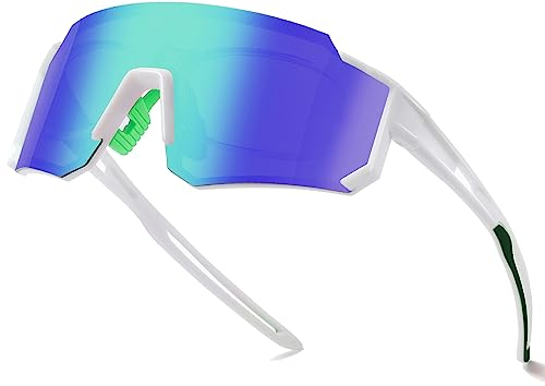 suoso Sportbrille-Sonnenbrille Herren-Damen-Fahrradbrille-Sunglasses men-Polarisiert-UV400-Damen-Ski Sonnenbrille-Schnelle Brille Rave-Radfahren-Fahrrad-Angeln-Rennrad brille 5-Weiß Grün