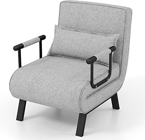 RELAX4LIFE 4 en 1 Sillón Relax Reclinable en 6 Posiciones 0-85°, Sofá Cama Plegable con Patas Ocultas y Cojín, Sillón Cama de 1 Plaza para Salón, Dormitorio y Oficina, Carga 150kg (Gris Claro)