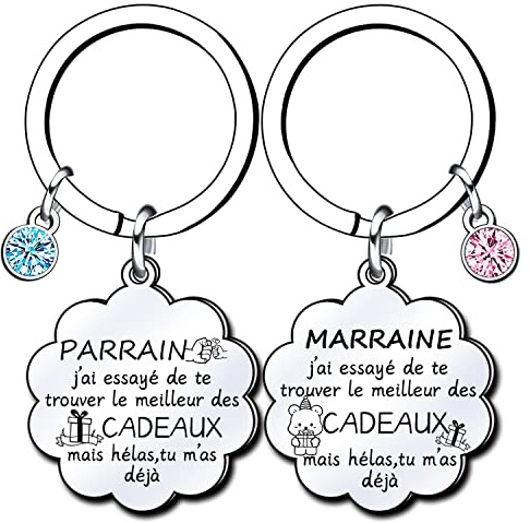 LKJHGF Porte-clés Parrain Marraine - Cadeau pour Fête des Pères, Fête des Mères, Anniversaire et Noël