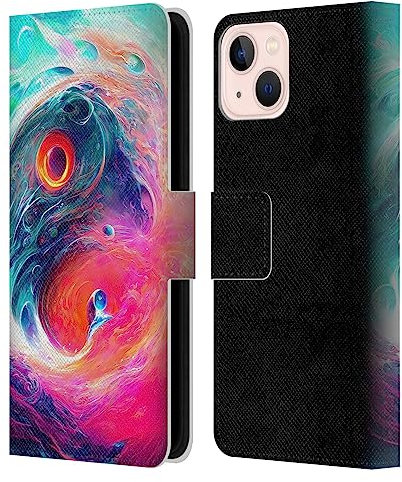 Head Case Designs sous Licence Officielle Wumples Vortex Yin Yang Bleu Et Rose Arts Cosmiques Étui Portefeuille en Cuir Compatible avec Apple iPhone 13