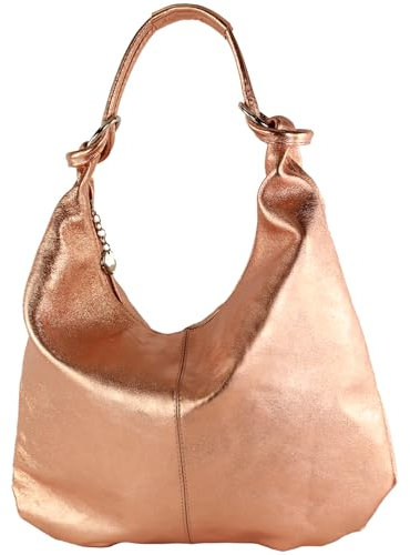 modamoda de 337 Sac à bandoulière en cuir pour femme, fabriqué à la main en Italie, or rose métallisé, L