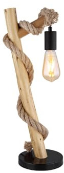 GLOBO LIGHTING Lampe de table à 1 ampoule avec tige en bois et corde de chanvre, hauteur 53,5 cm