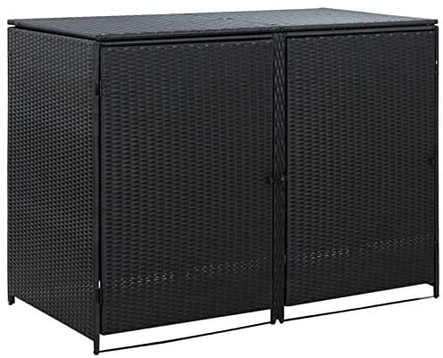 ARKEM Garden Wheelie Bin Hideaway Waste Bin, Steel & Poly Rattan Black 14