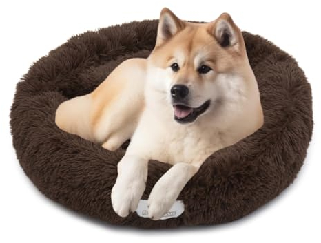 pfoten&nasen® Wolke 7 Hundebett [Braun, M - 75cm] – Flauschiges Donut-Hundekissen für mittelgroße Hunde – Waschbares, Weiches Rundbett – Kuscheliges Hundesofa & Komfort-Schlafplatz