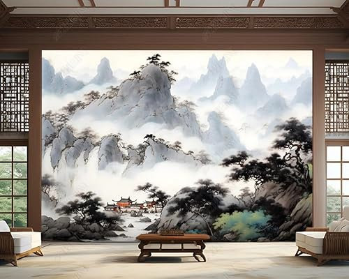 Fototapete Berge Flüsse Kiefern Wolken Und Nebel Tuschemalerei 350X256 Cm Vlies Tapeten Xxl Moderne Wandtapete Wohnzimmer Schlafzimmer