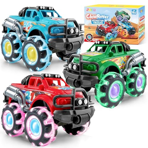 Vroomix 3er-Pack Monster Truck Spielzeug für Jungen ab 1 2 3+ Jahren – Spielzeug-Truck mit blinkenden LED-Rädern – Leuchtende Autos für Kleinkinder – Geburtstagsgeschenk für Jungen und Mädchen