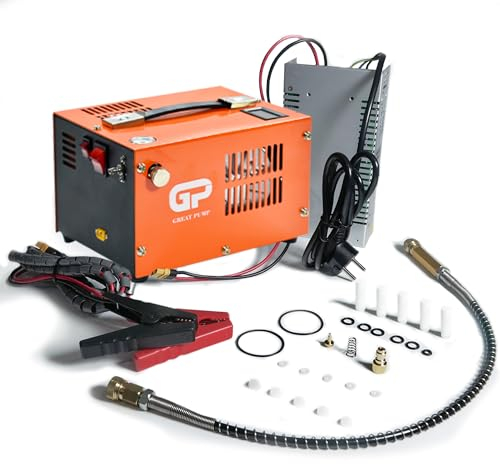 TUXING PCP-Luftkompressor, tragbar 4500Psi/30Mpa, 8MM Schnellanschluss kompatibel für PCP-Luftpistole mit Wasser/Öl-Abscheider, integrierter Stromadapter (220V AC oder 12V Autobatterie)