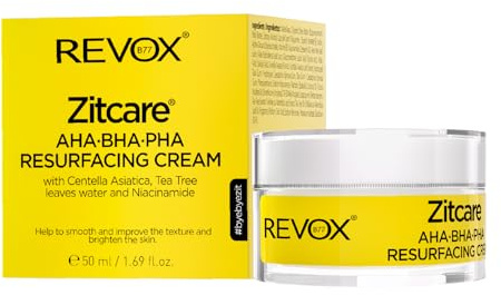 REVOX B77 - Zitcare AHA BHA PHA Resurfacing Cream, 50 ml, Gesichtscreme Für fettige und Mischhaut, Reinigt Poren, Reduziert Mitessern, Glättet Haut, Bringt Fettigkeit ins Gleichgewicht, Befeuchtet