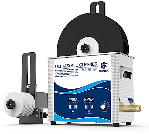 Digitaler Ultraschallreiniger zum Waschen von Schallplatten, CDs, LPs, 6 l Tank, 180 W, mit Alu-Halterung, Hebevorrichtung, Motor, Schallplatten, CDs, 530 x 225 x 325 mm