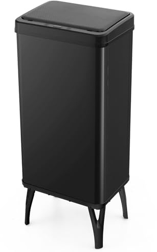 GOPLUS Poubelle Cuisine 50 L, Poubelle Automatique Rehaussé en Acier Inoxydable avec Capteur de Mouvement et Couvercle à Fermeture Douce, Pieds Amovibles,sans Contact,35,5 x 26 x 83,5 cm (Noir)