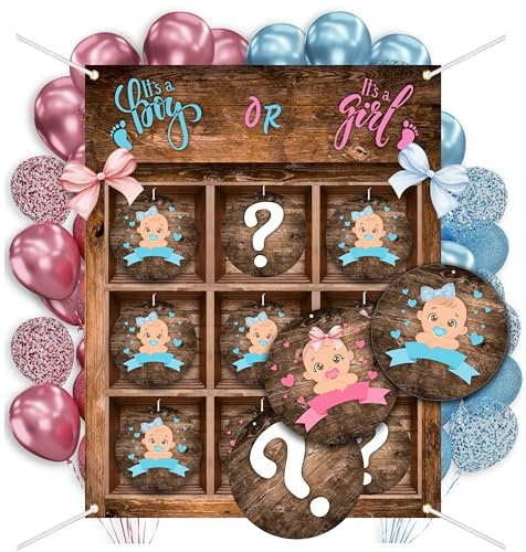 MOCADA® Gender Reveal Party Spiel 2.0 Tic Tac Toe, Blue & Pink | Babyshower zur Geschlechts Enthüllung, Ratespiel Jungen & Mädchen, Boy and Girl Party Dekoration, Persönliches Geschenk