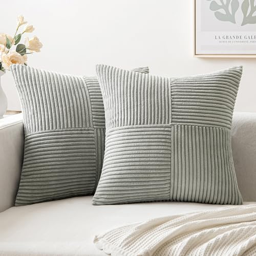 MIULEE 2er Set Kissenbezug 50x50cm Hellgrau Kissenhülle Kissenbezüge Sofakissen Dekokissen Boho Couchkissen Kord Dekorative Zierkissenbezug für Sofa