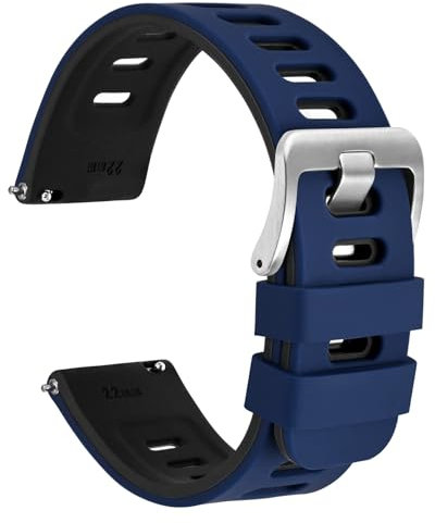 WOCCI 20mm Zweifarbig Uhrenarmband, Silikon Kautschuk, Ersatzband für Herren und Damen, Silberne Edelstahlschnalle (Blau-Schwarz)