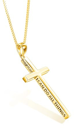 POPLYKE Kreuz Kette Damen Männer Vergoldet 925 Sterling Silber Philippians 4:13 Ich kann alle Dinge inspirierende Schmuck für Männer 20+2''