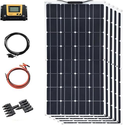 CHRISK Panneau Solaire Flexible 500W, câble de contrôleur de Charge 30A, avec câble de connecteur photovoltaïque Crocodile Clip, adapté aux Yachts