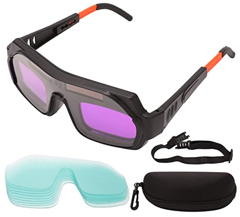 Fafeicy Lunettes de Soudage à Obscurcissement Automatique, Lunettes de Protection Solaire pour les Yeux, Lunettes PC pour Soudure